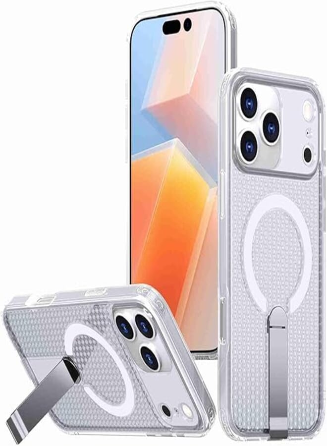 fascination phone case cover compitable with iphone 17 pro max Case with Kickstand Magnetic Case 3 Stand Modes, kalebol honeycomb cooling, Shockproof Protective Case for iphone 17 pro max (Clear)